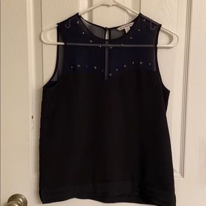 American Eagle Outfitters Navy Black Semi-Sheer Tank Embellishments Size XS